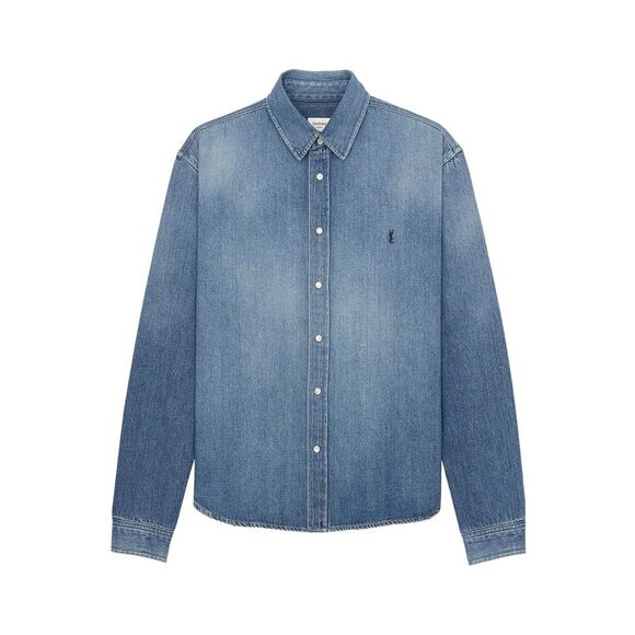 Saint Laurent Men Cassandre Shirt In Denim